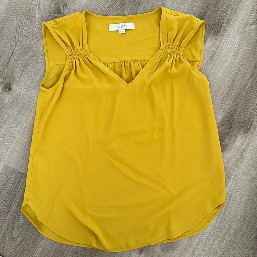 Loft Blouse XS Mustard Yellow Sleeveless Vneck